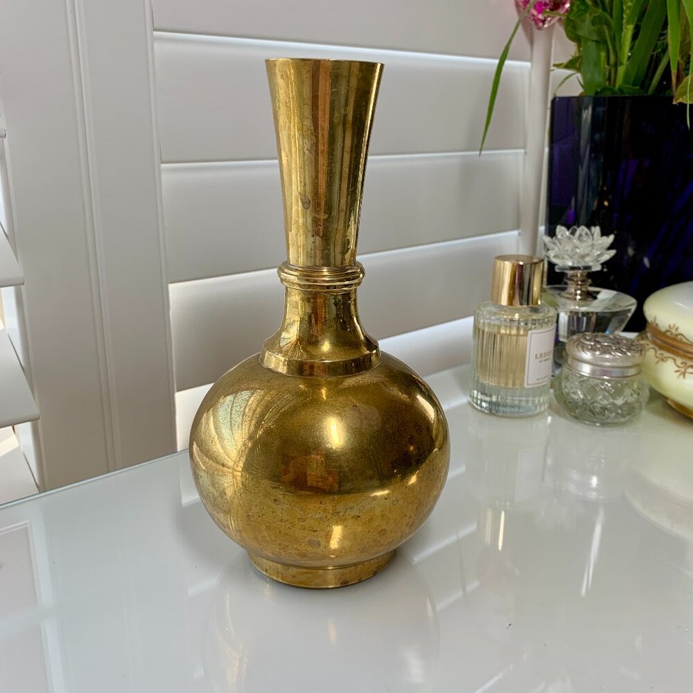 Vintage Brass Vase – Mid-Century, 8.75" Tall